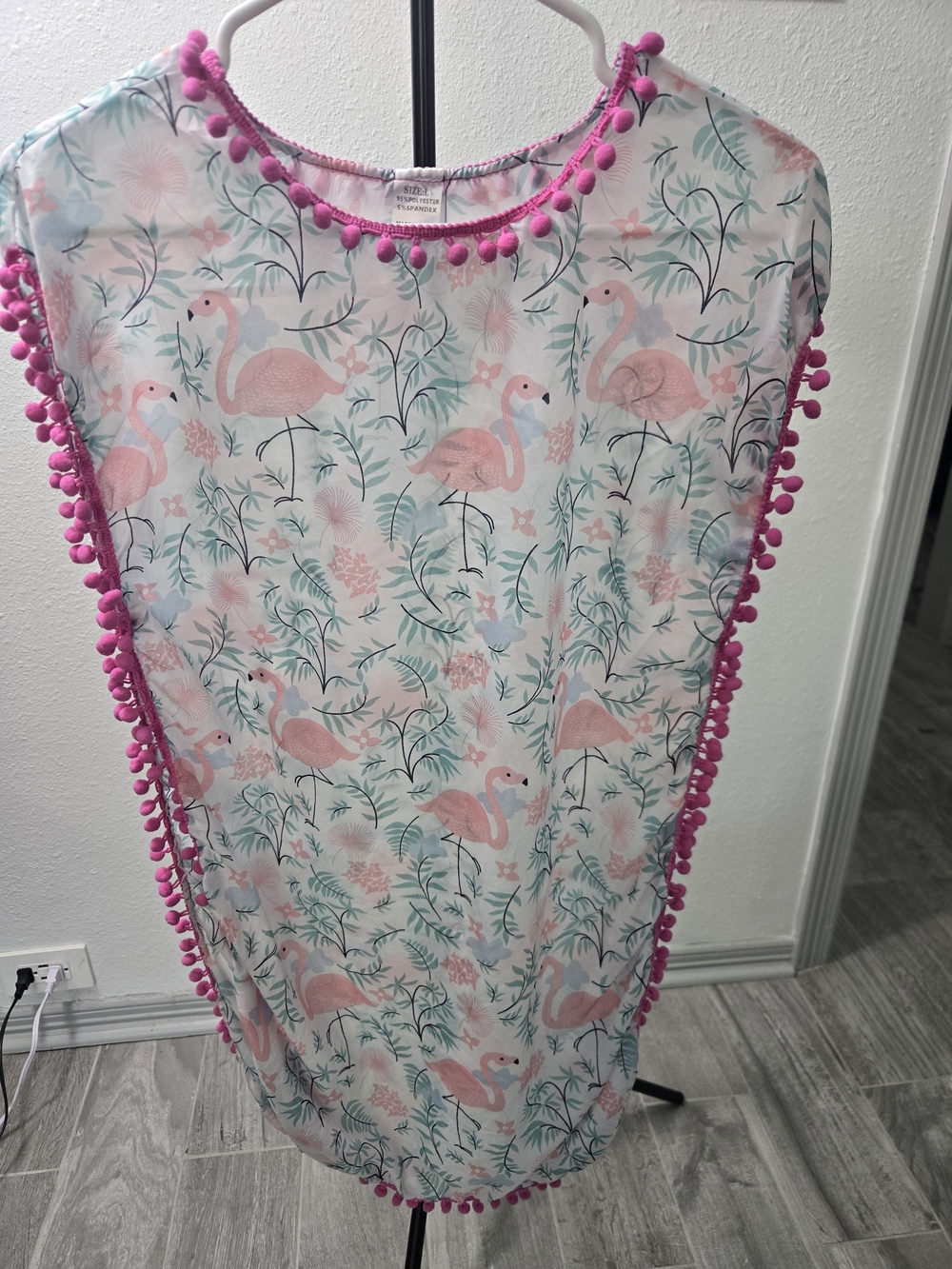 Women’s Pink Flamingo Swim Cover-Up with Pom Trim